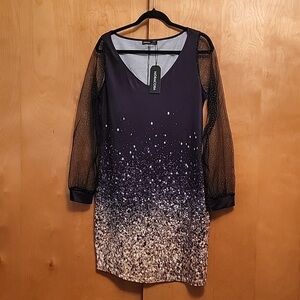 INC International Concepts Black and Gold Long Sleeve Dress